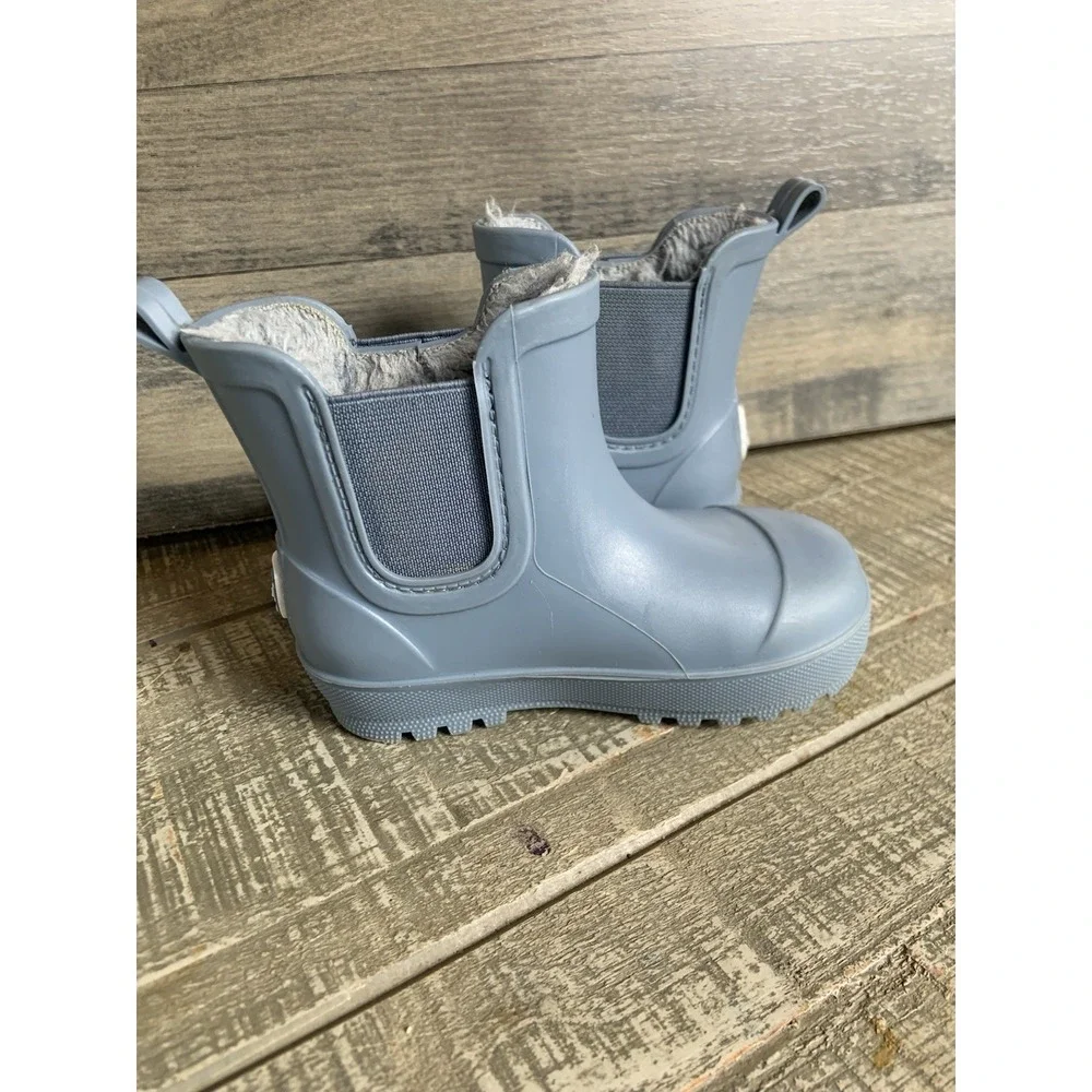 Bearpaw Rain Winter Boots Girls Size 5 Fur Lined Short Blue Gray Rubber‎